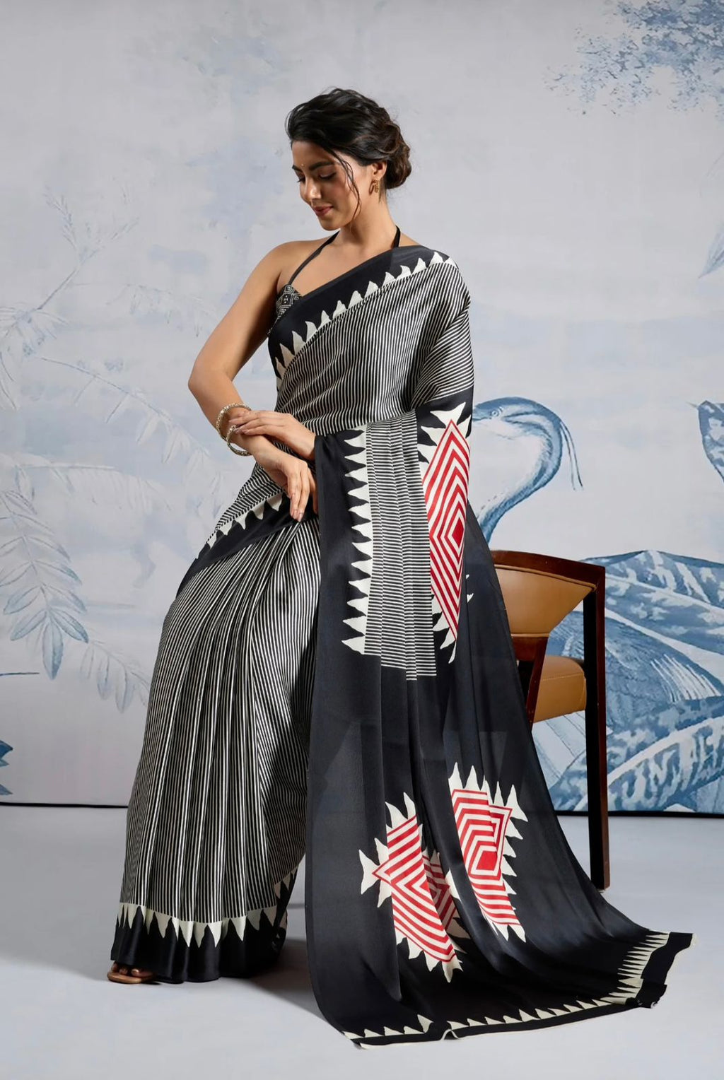 Model Silk Digital Print Saree with Printed Blouse Piece