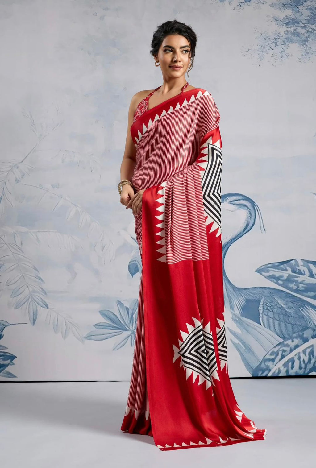 Model Silk Digital Print Saree with Printed Blouse Piece