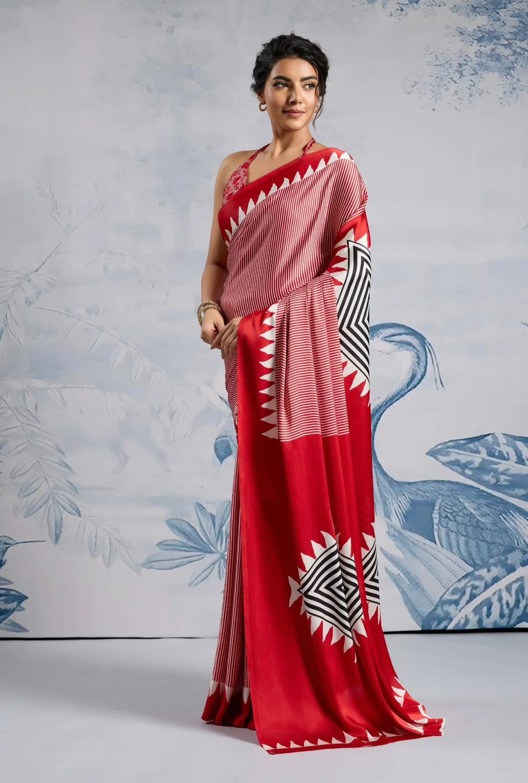 Model Silk Digital Print Saree with Printed Blouse Piece
