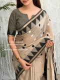 Retro Polka Modal Cotton Saree with Embroidered Polka Dots & Striped Blouse