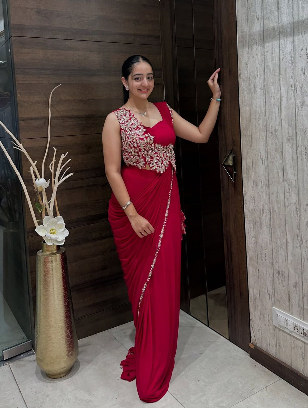 HB-199 Heavy Rangoli Ready-to-Wear Saree with Embroidered Blouse