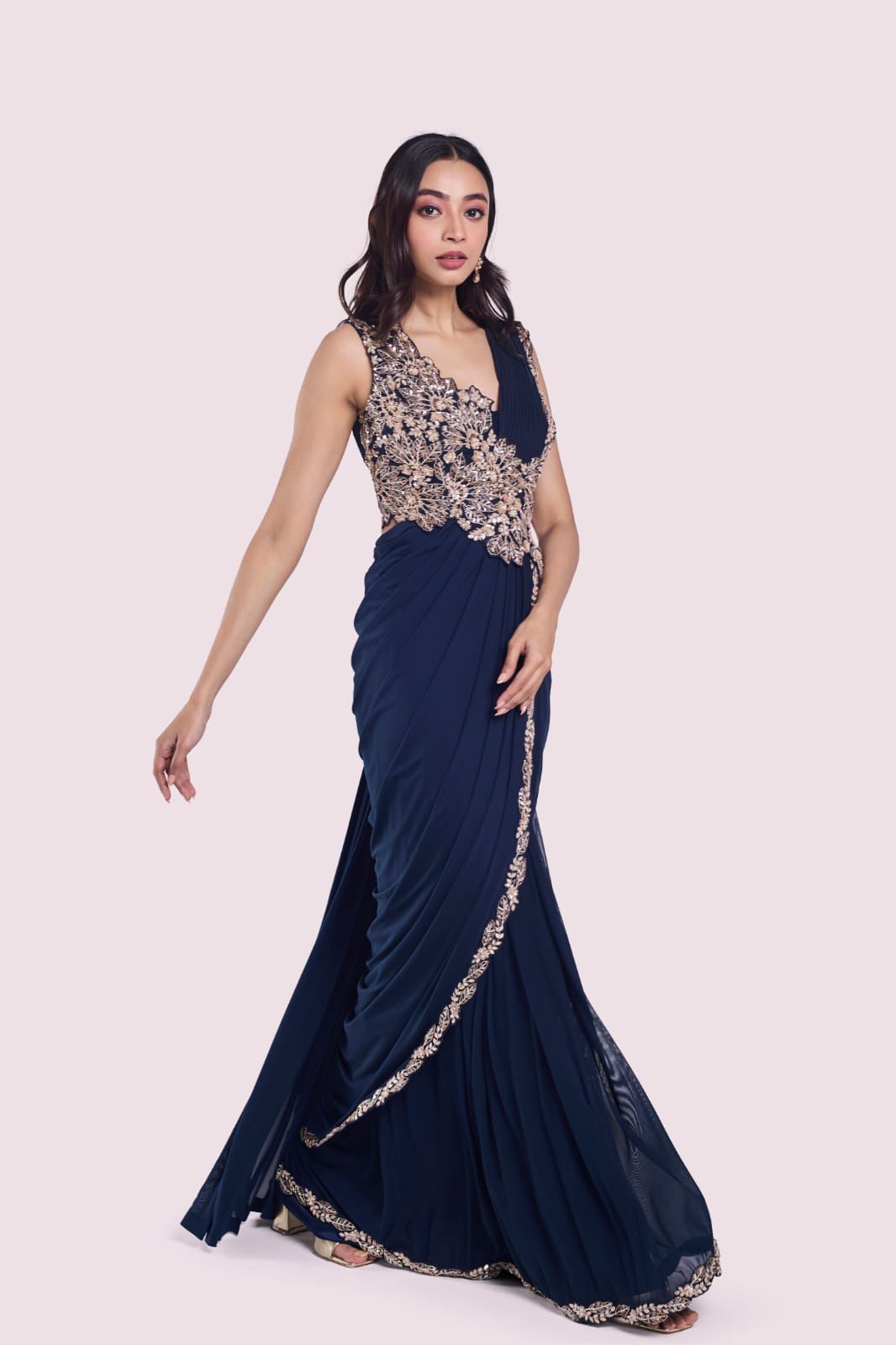 HB-199 Heavy Rangoli Ready-to-Wear Saree with Embroidered Blouse