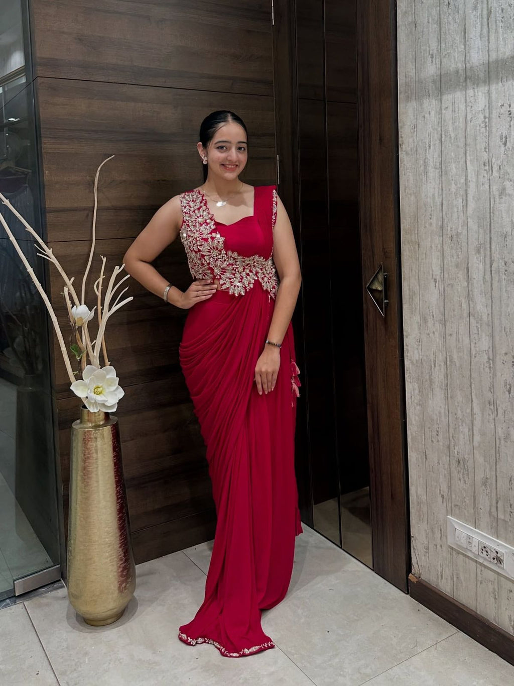 HB-199 Heavy Rangoli Ready-to-Wear Saree with Embroidered Blouse