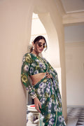 Marble Print Weightless Saree with Pearl Lace Border