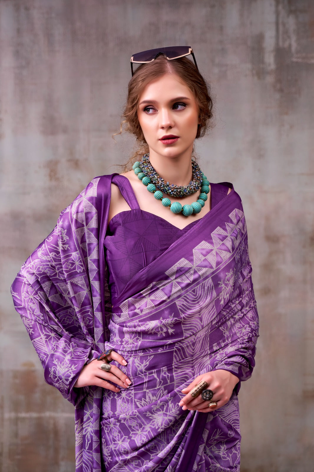 Model Silk Digital Print Saree with Matching Printed Blouse