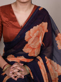 Floral Print Chiffon Saree with Lace Border & Banglory Blouse