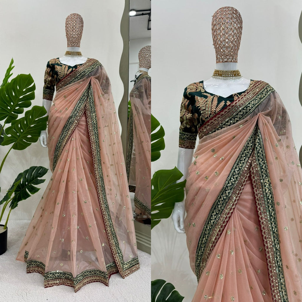 KD-515 Designer Twill Net Saree with Thread & Sequence Work