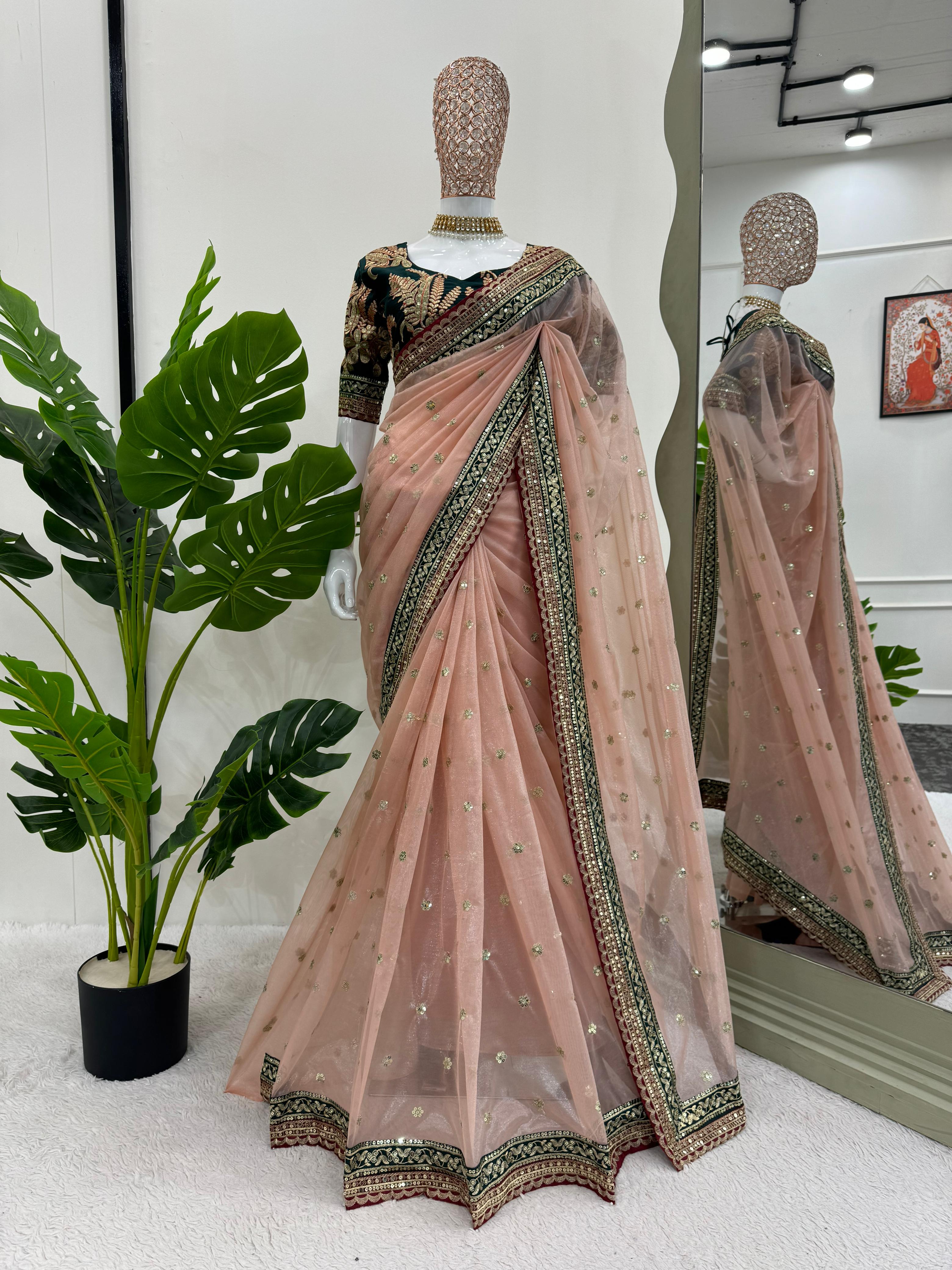 KD-515 Designer Twill Net Saree with Thread & Sequence Work