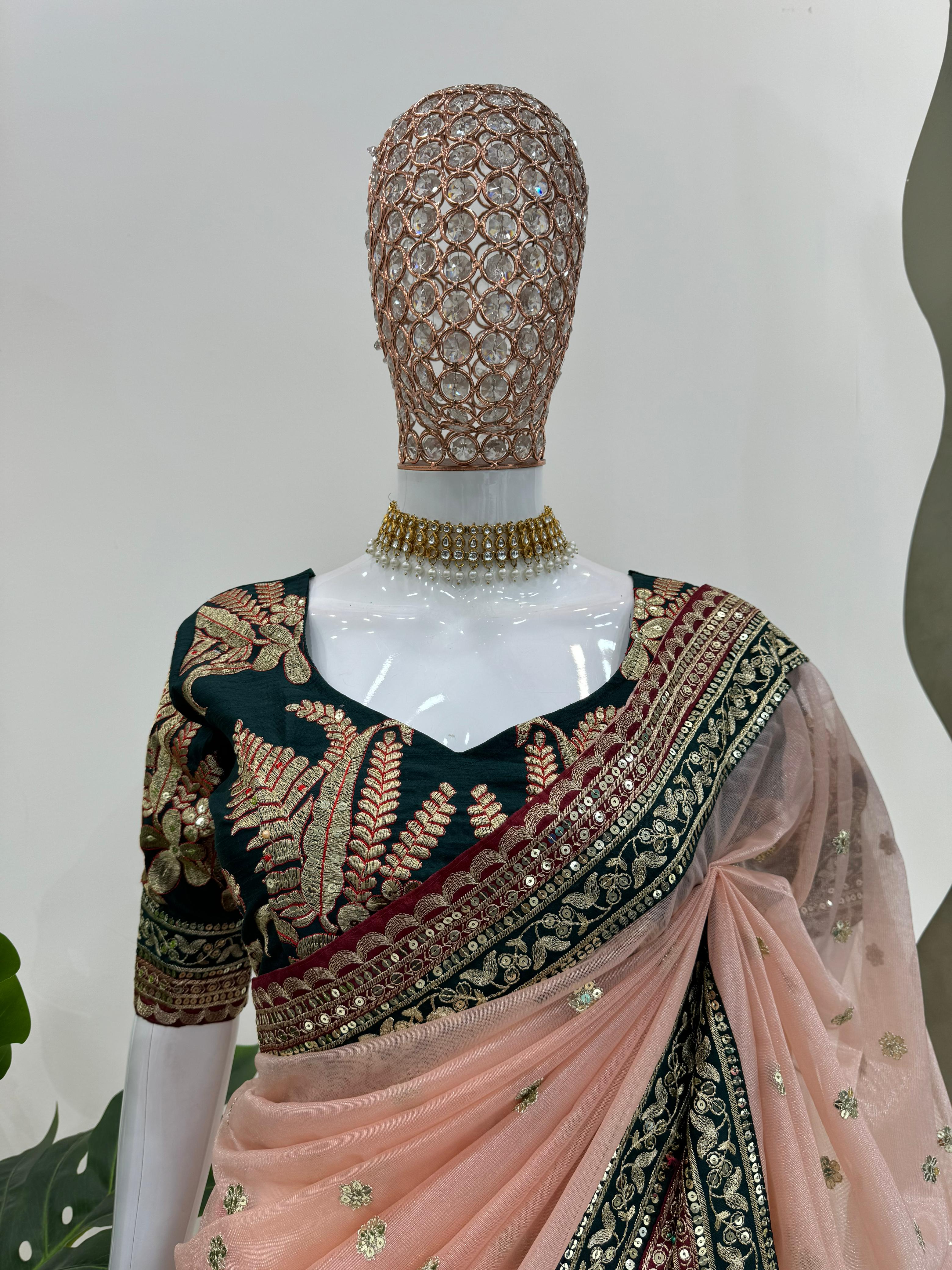 KD-515 Designer Twill Net Saree with Thread & Sequence Work
