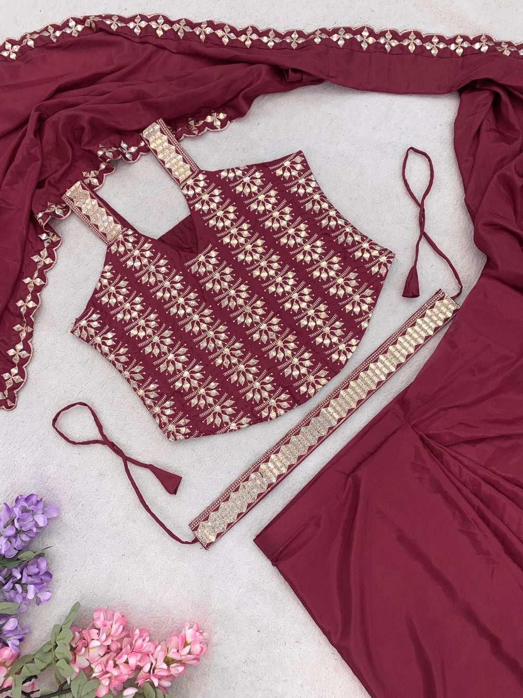 BB-74 Heavy Crepe Silk Ready-to-Wear Saree with Embroidered Blouse & Belt