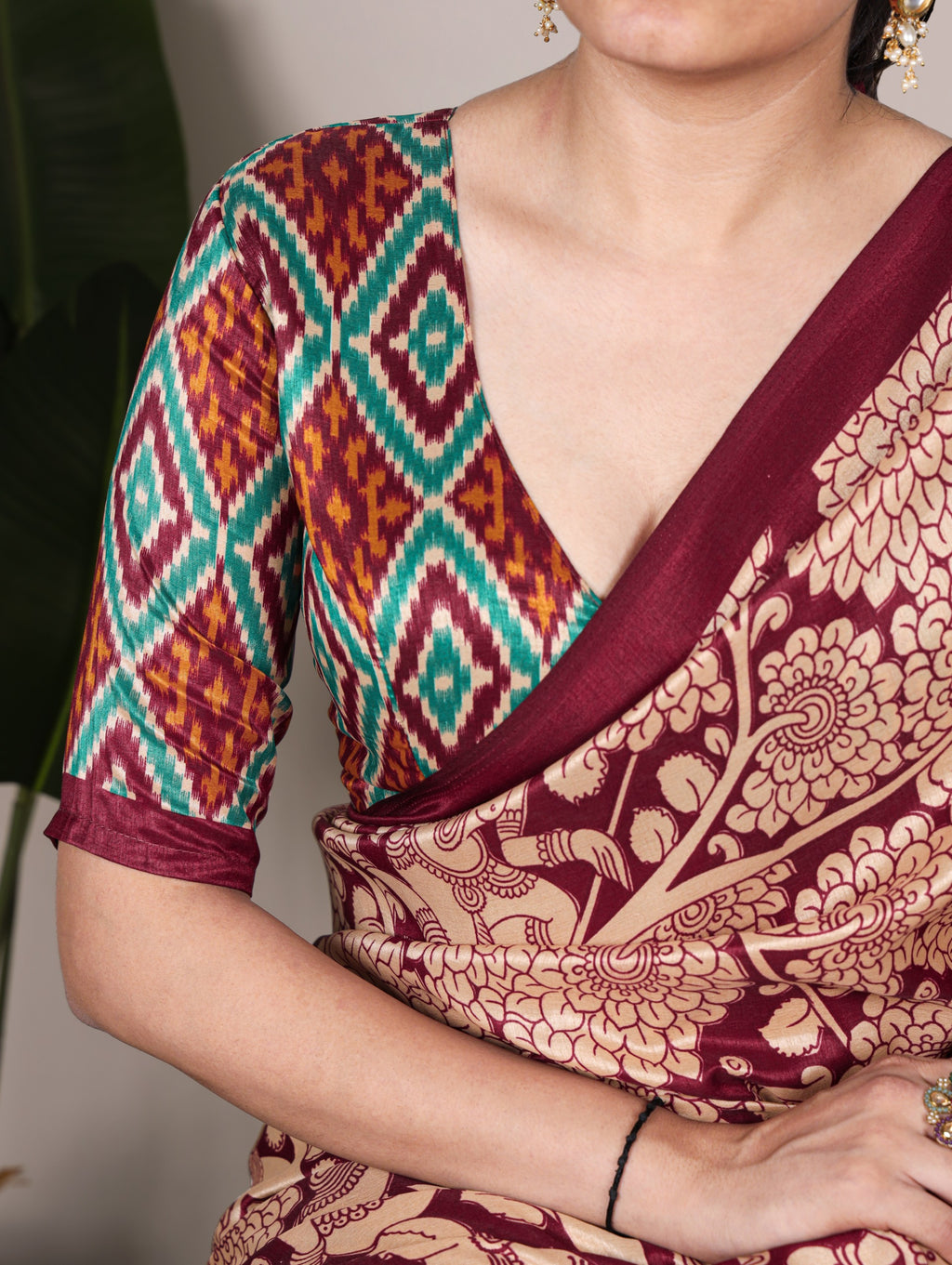 VIRANSHI-02 Tasar Silk Kalamkari Print Saree with Ikkat Print Blouse