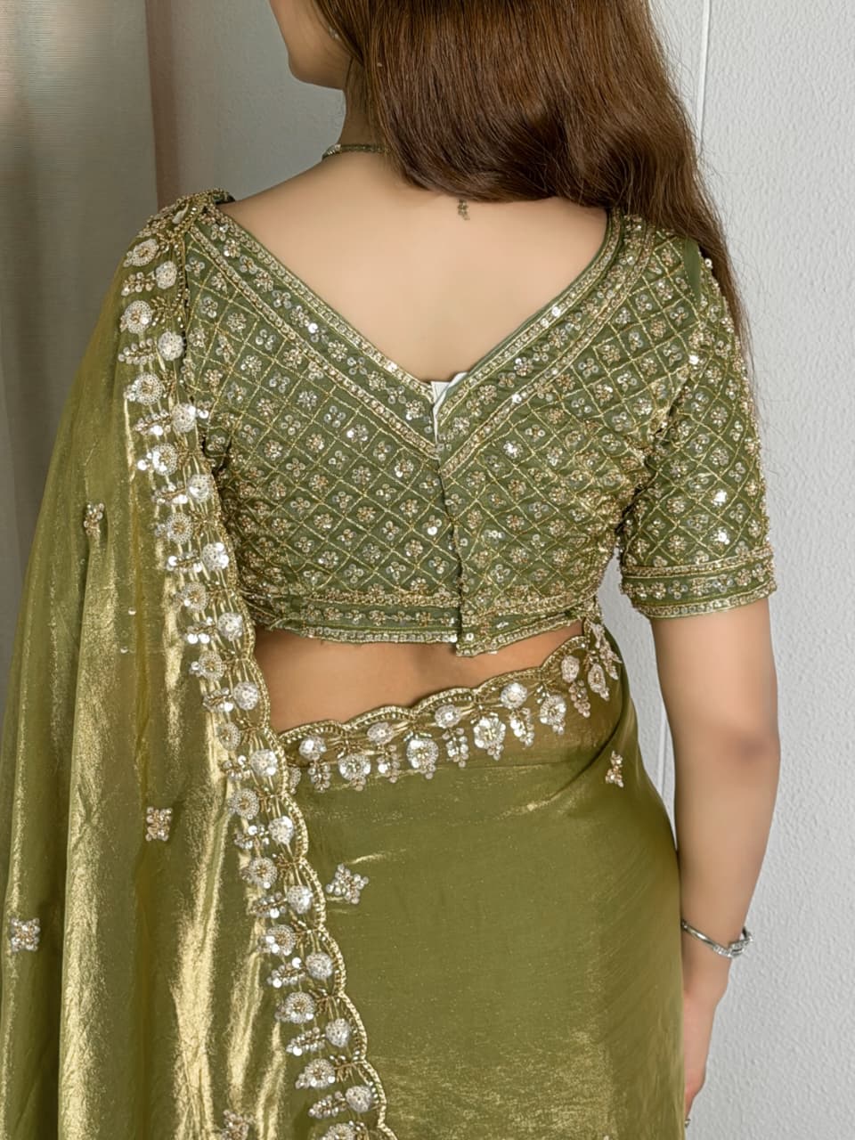 Olivea Fandy Satin Saree with Heavy Beads & Sequins Work