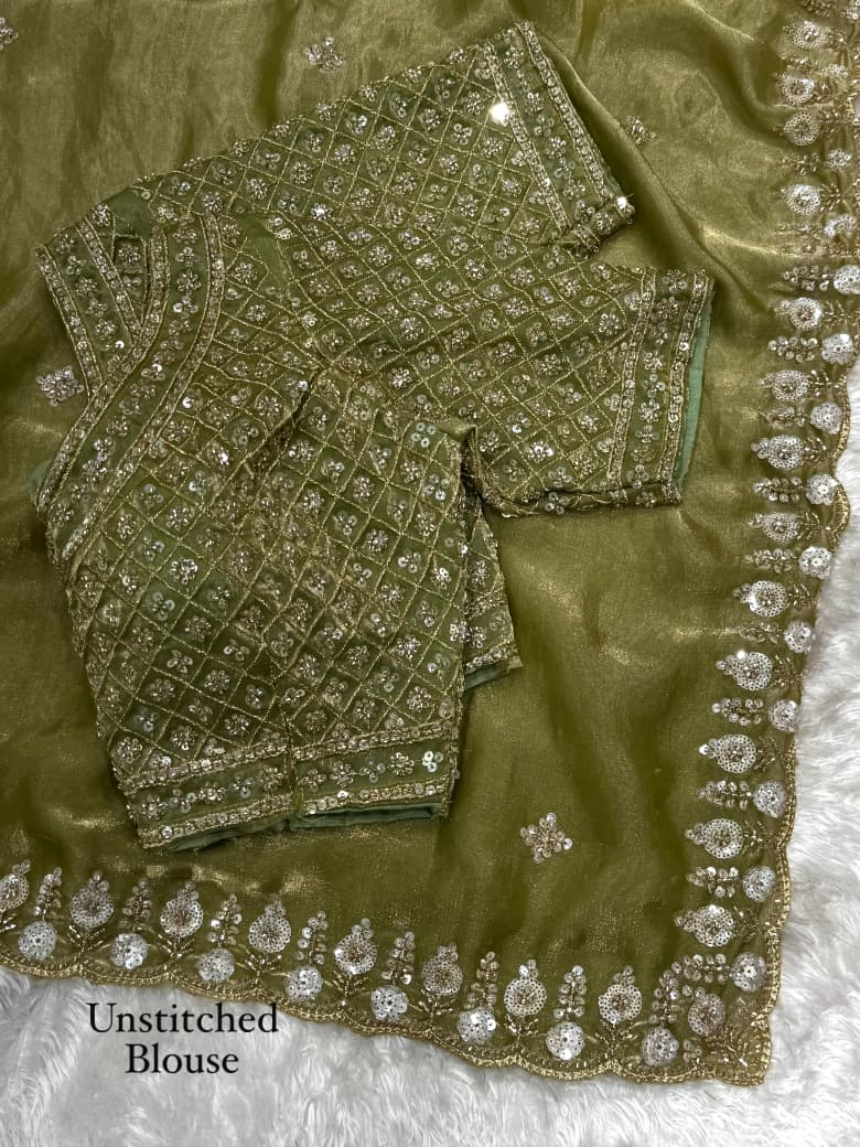 Olivea Fandy Satin Saree with Heavy Beads & Sequins Work
