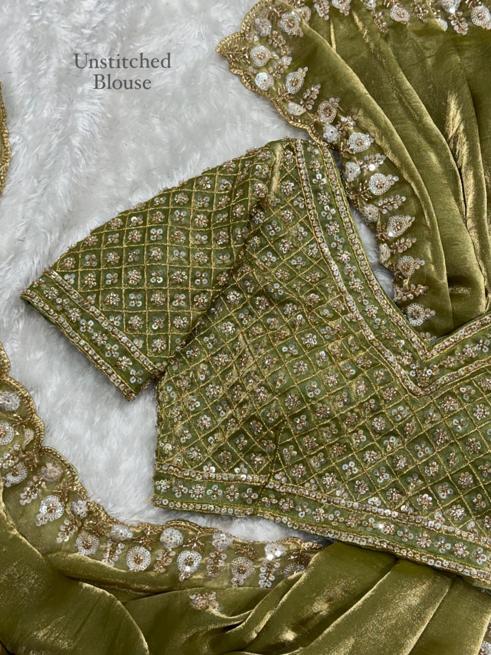 Olivea Fandy Satin Saree with Heavy Beads & Sequins Work