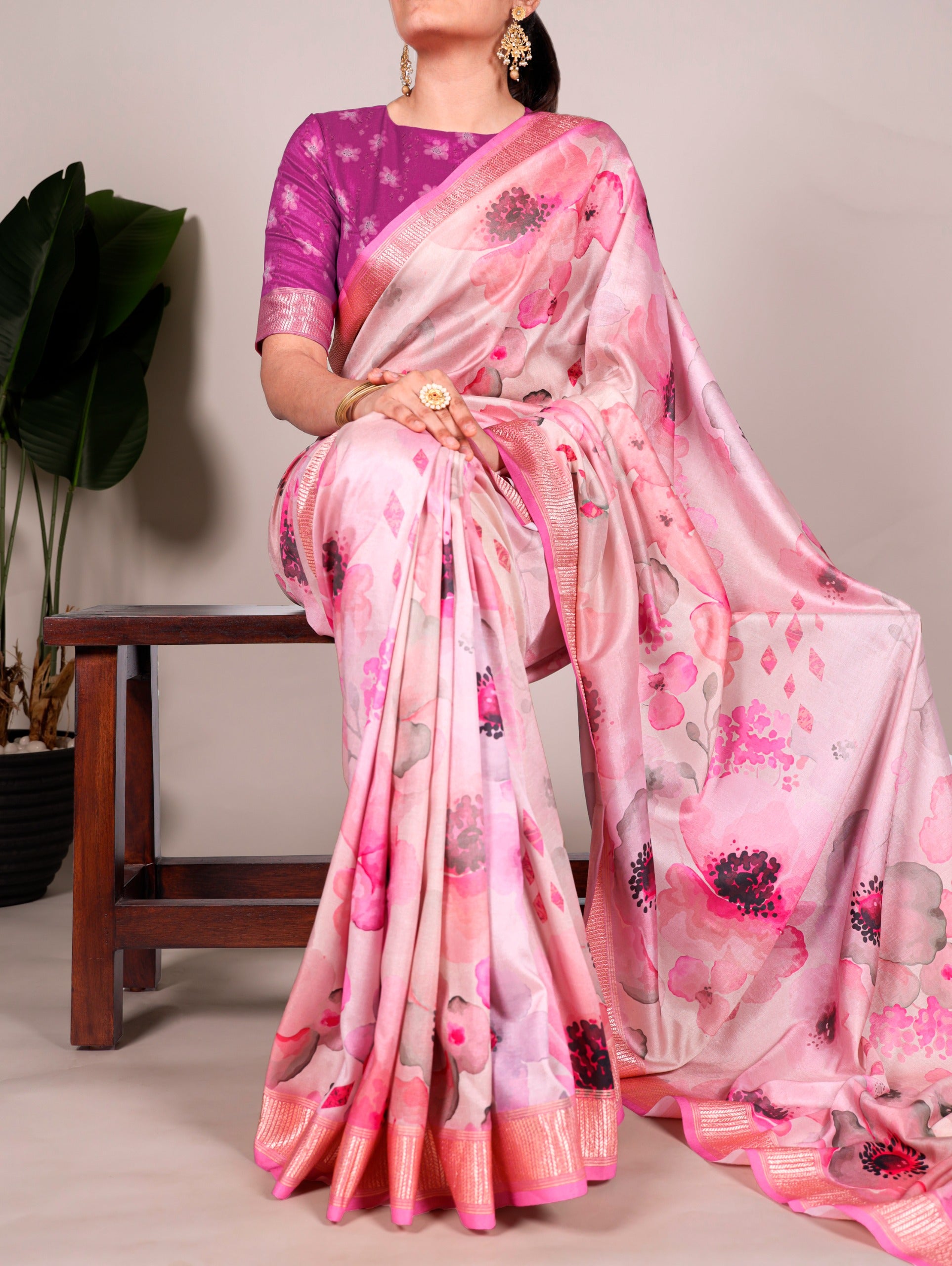 Tussar Silk Printed Saree with Viscose Border
