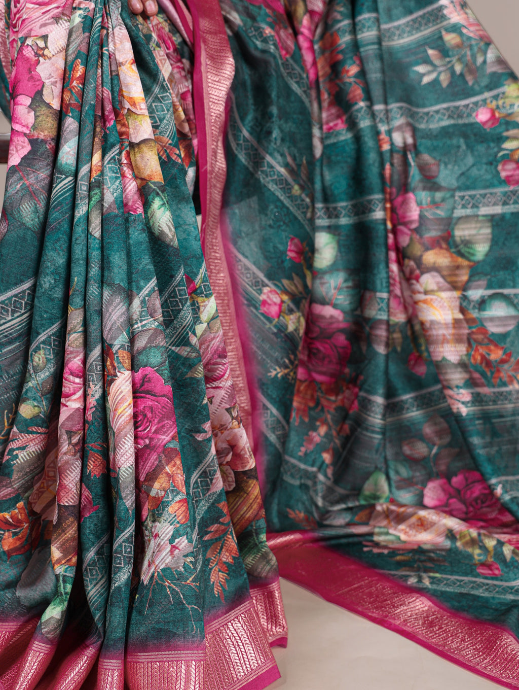 Tussar Silk Printed Saree with Viscose Border