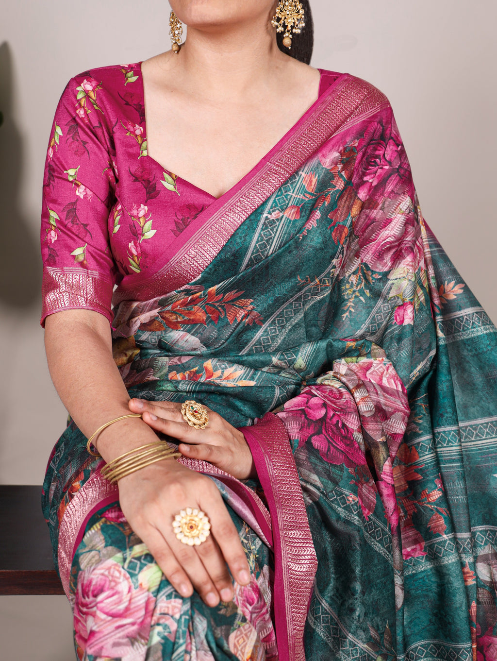 Tussar Silk Printed Saree with Viscose Border