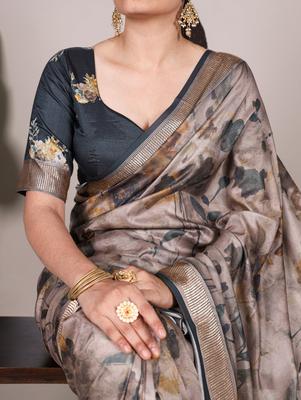 Tussar Silk Printed Saree with Viscose Border