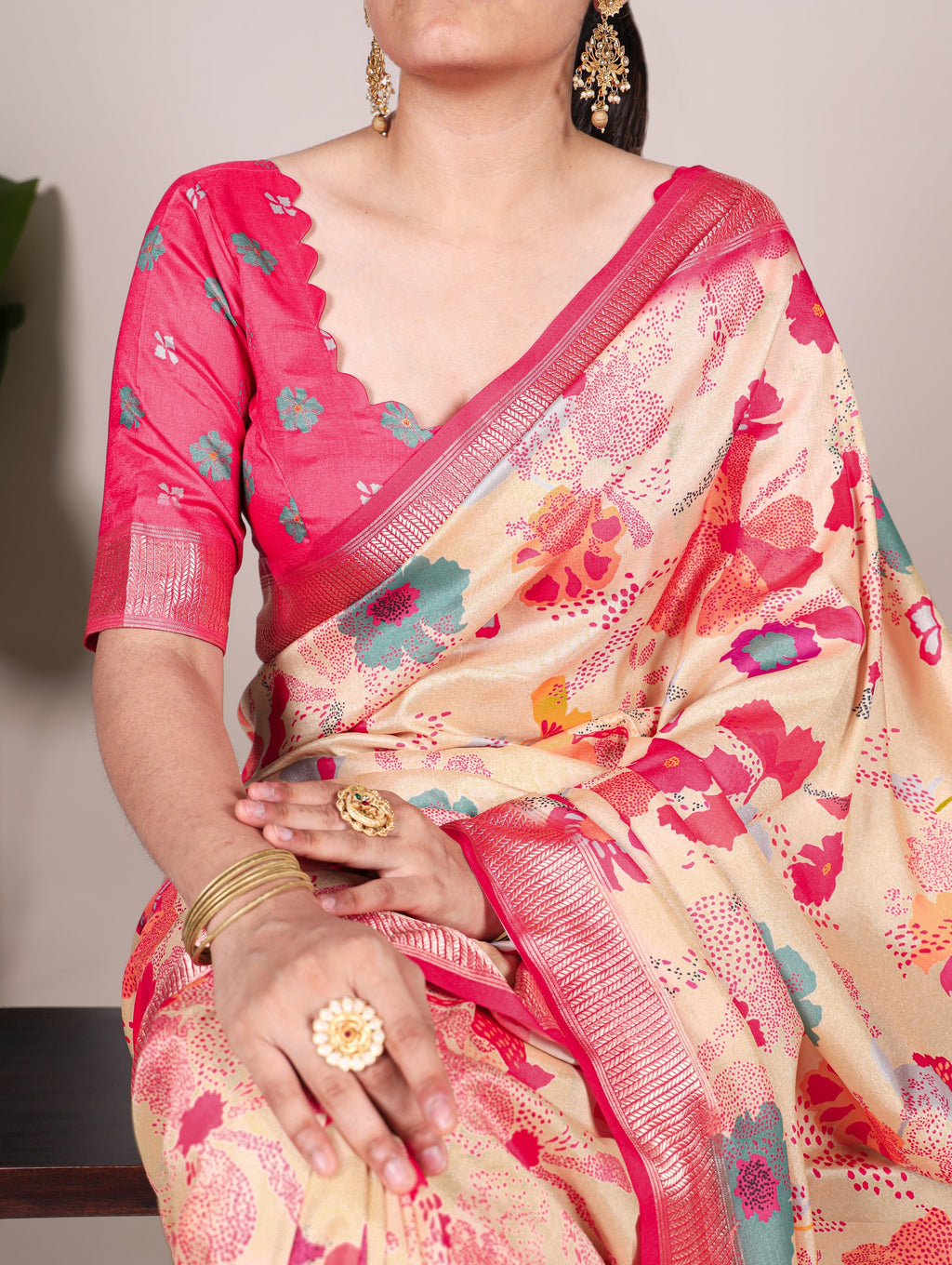 Tussar Silk Printed Saree with Viscose Border