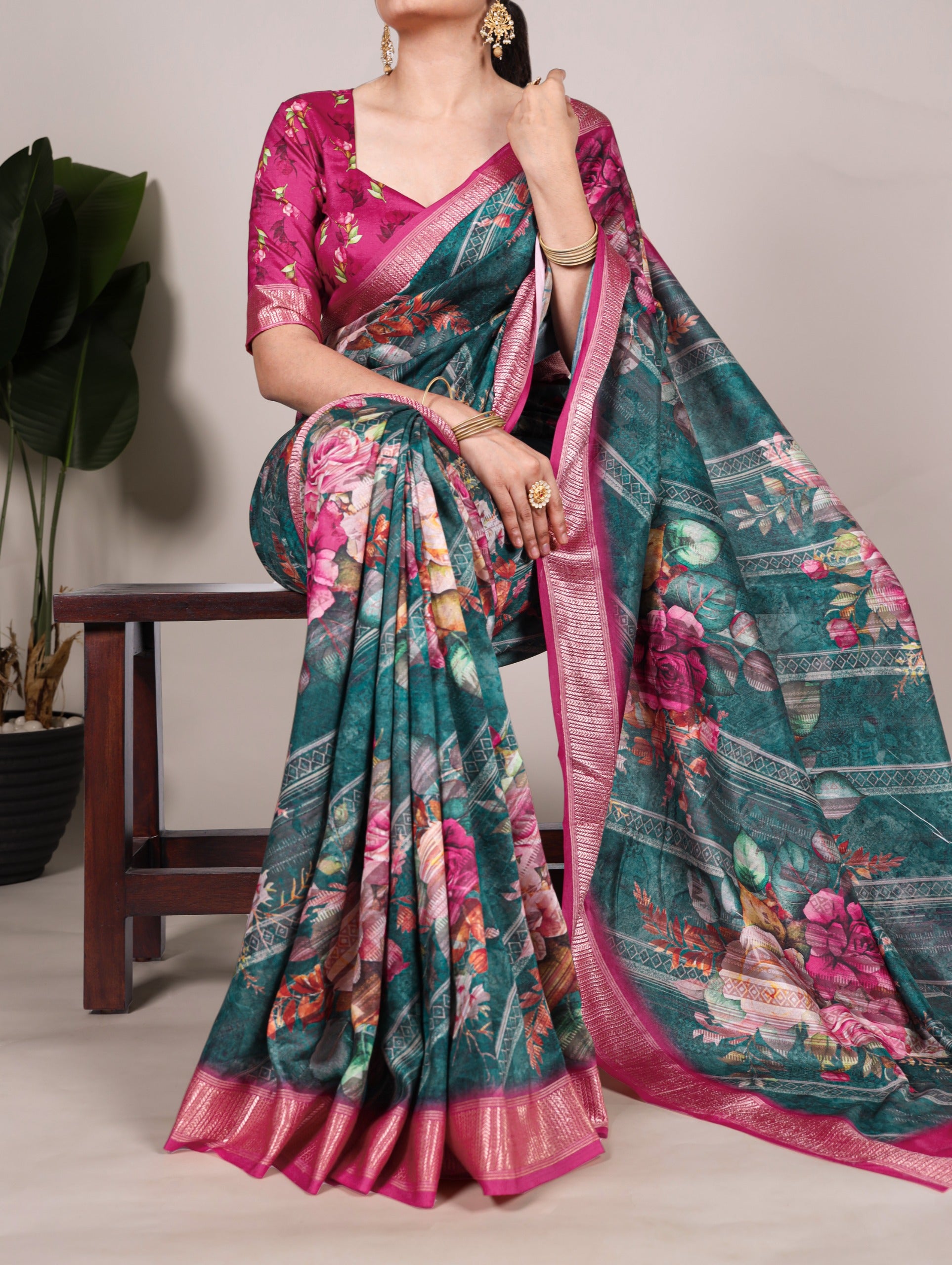 Tussar Silk Printed Saree with Viscose Border