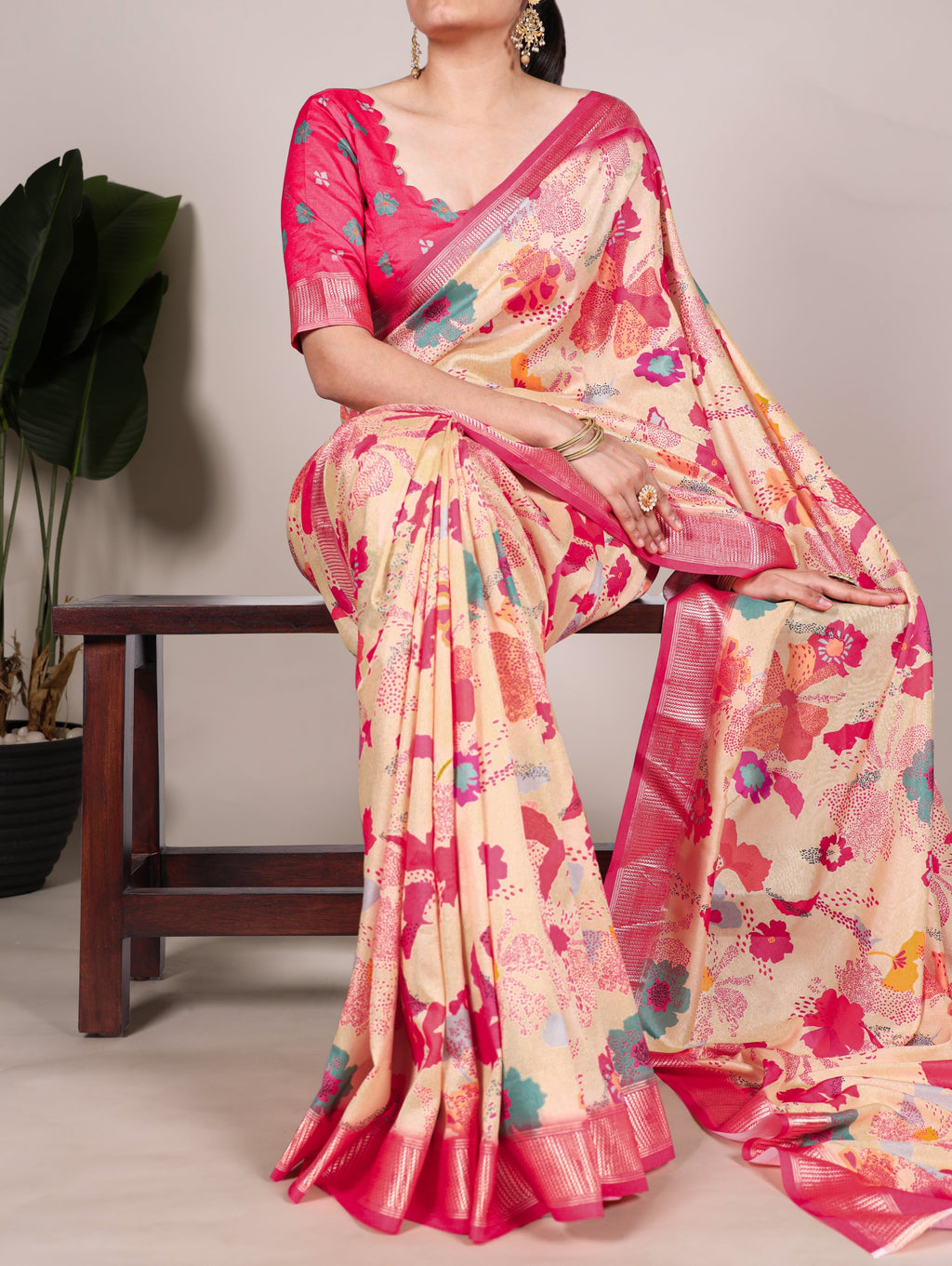 Tussar Silk Printed Saree with Viscose Border
