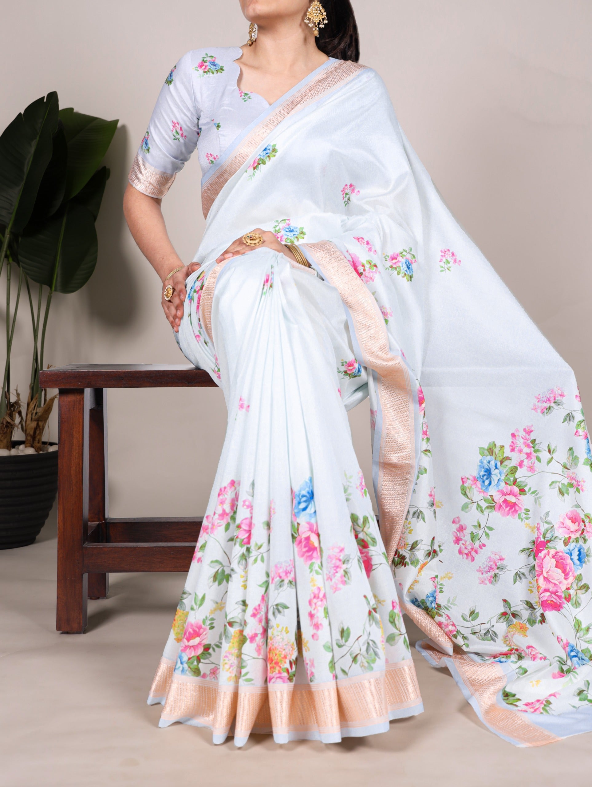 Tussar Silk Printed Saree with Viscose Border