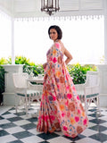 Peach Floral Satin Silk Saree