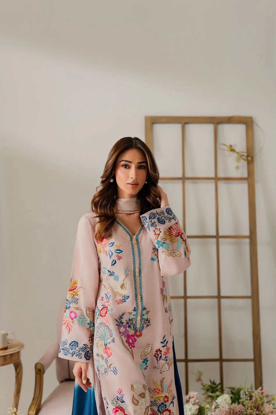 Women’s 3-Piece Printed Cotton Blend Suit Set | Kurta, Crepe Pants & Chiffon Dupatta