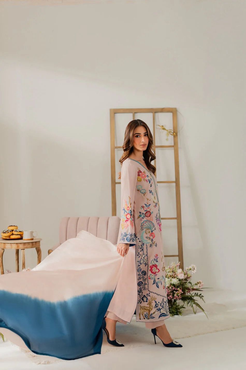 Women’s 3-Piece Printed Cotton Blend Suit Set | Kurta, Crepe Pants & Chiffon Dupatta