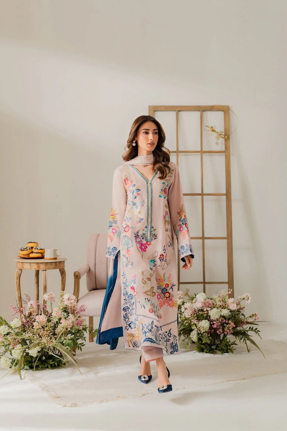 Women’s 3-Piece Printed Cotton Blend Suit Set | Kurta, Crepe Pants & Chiffon Dupatta