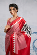 Printed Japan Satin Saree with Geometric Pallu – Party Wear & Festive Saree