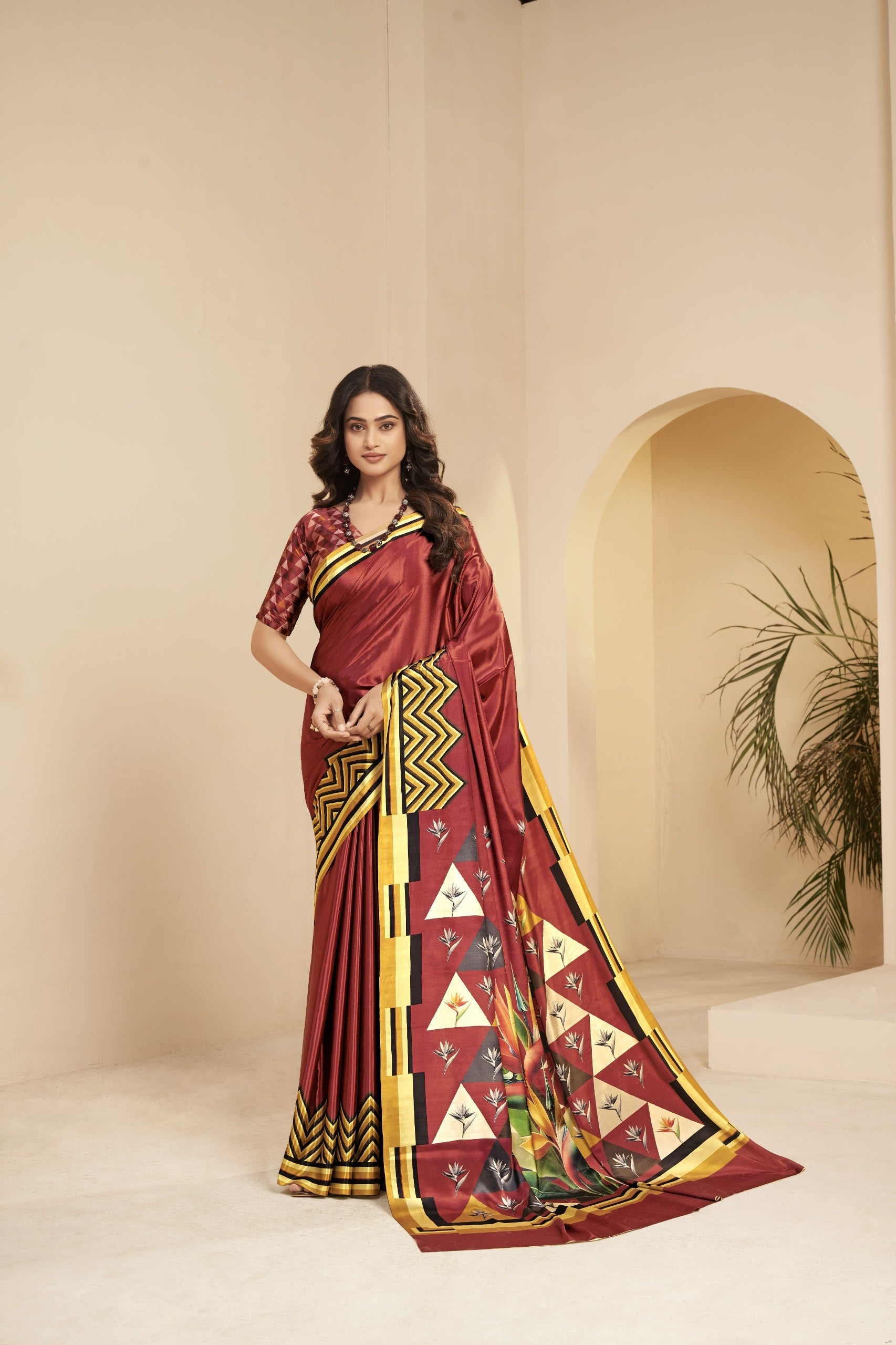Premium Malai Crepe Soft Silk Saree with Digital Floral Print – Elegant Party Wear Saree