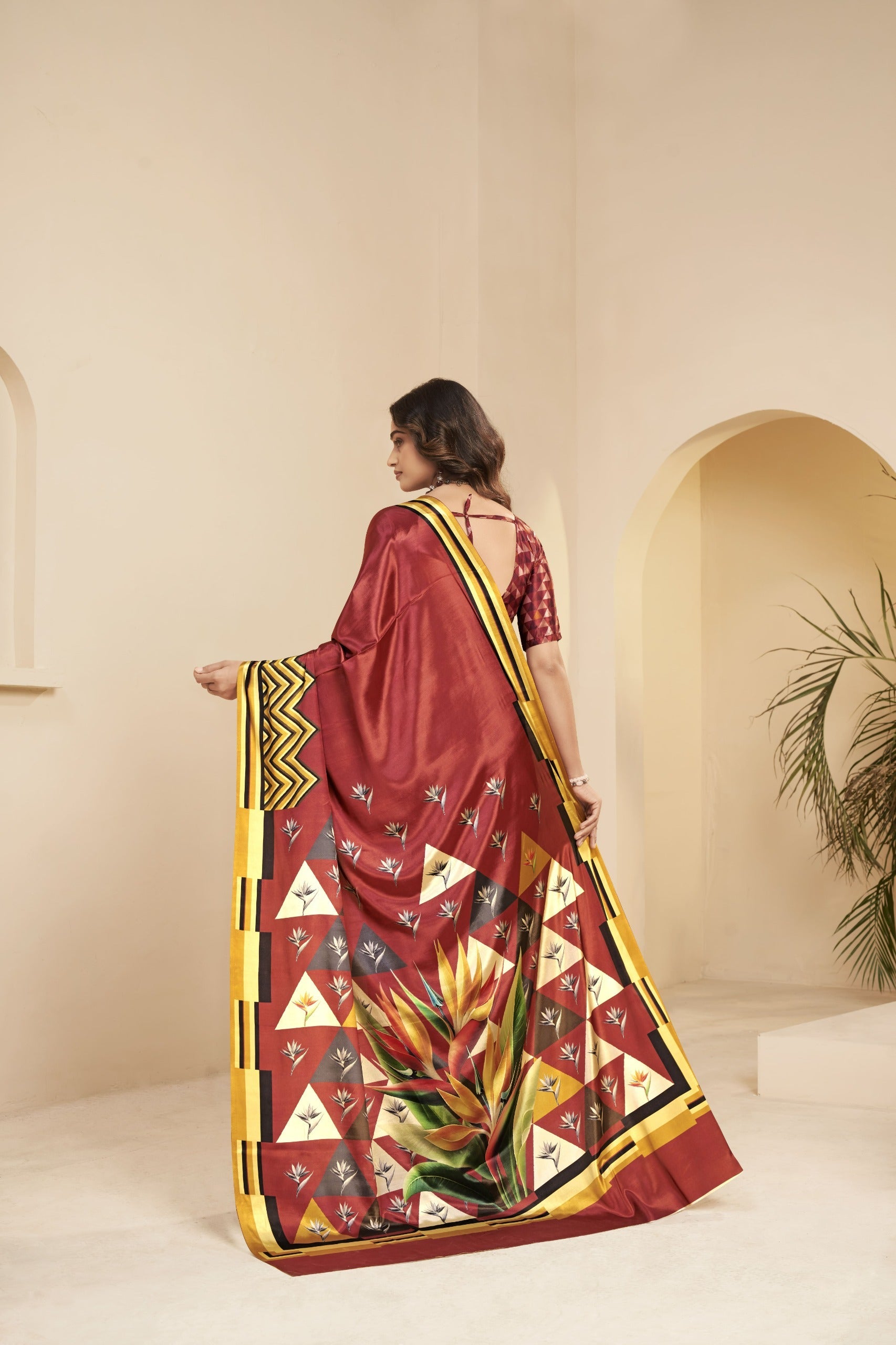 Premium Malai Crepe Soft Silk Saree with Digital Floral Print – Elegant Party Wear Saree