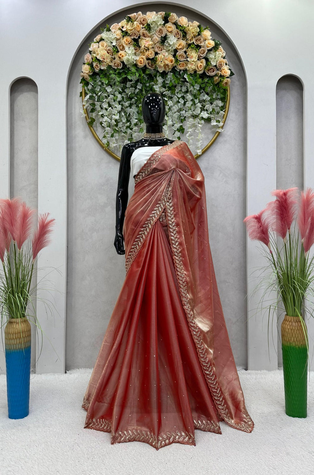 Saree with Embroidered Lace Cutwork Border – Party Wear Saree