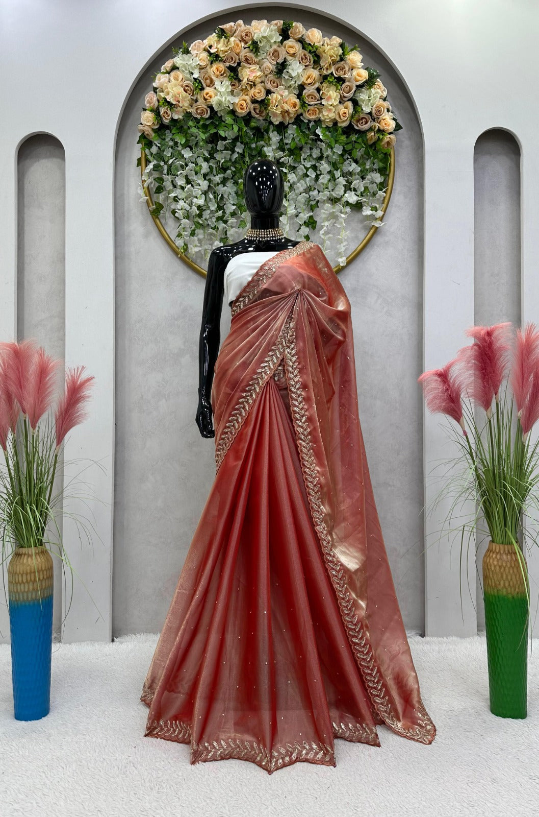 Saree with Embroidered Lace Cutwork Border – Party Wear Saree