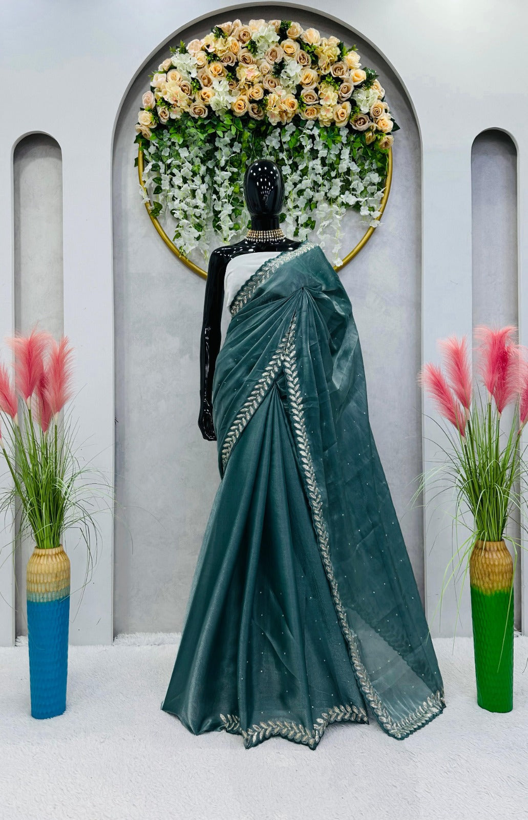 Saree with Embroidered Lace Cutwork Border – Party Wear Saree