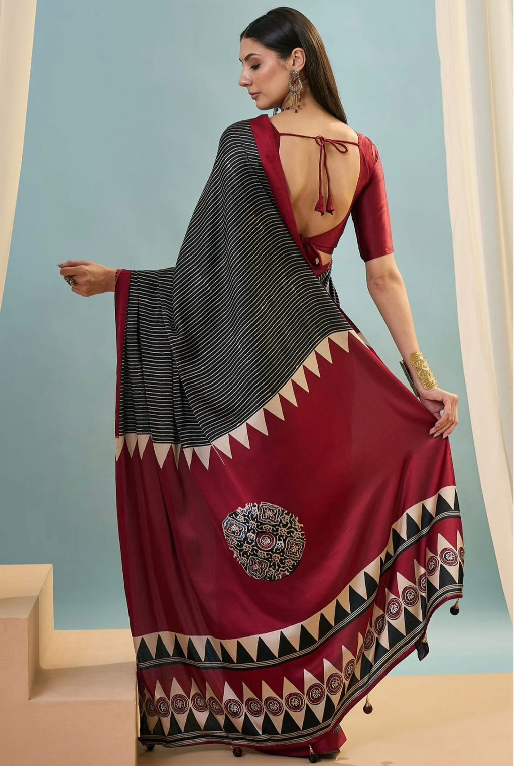 Modal Silk Saree with Magenta Border and Digital Print Blouse