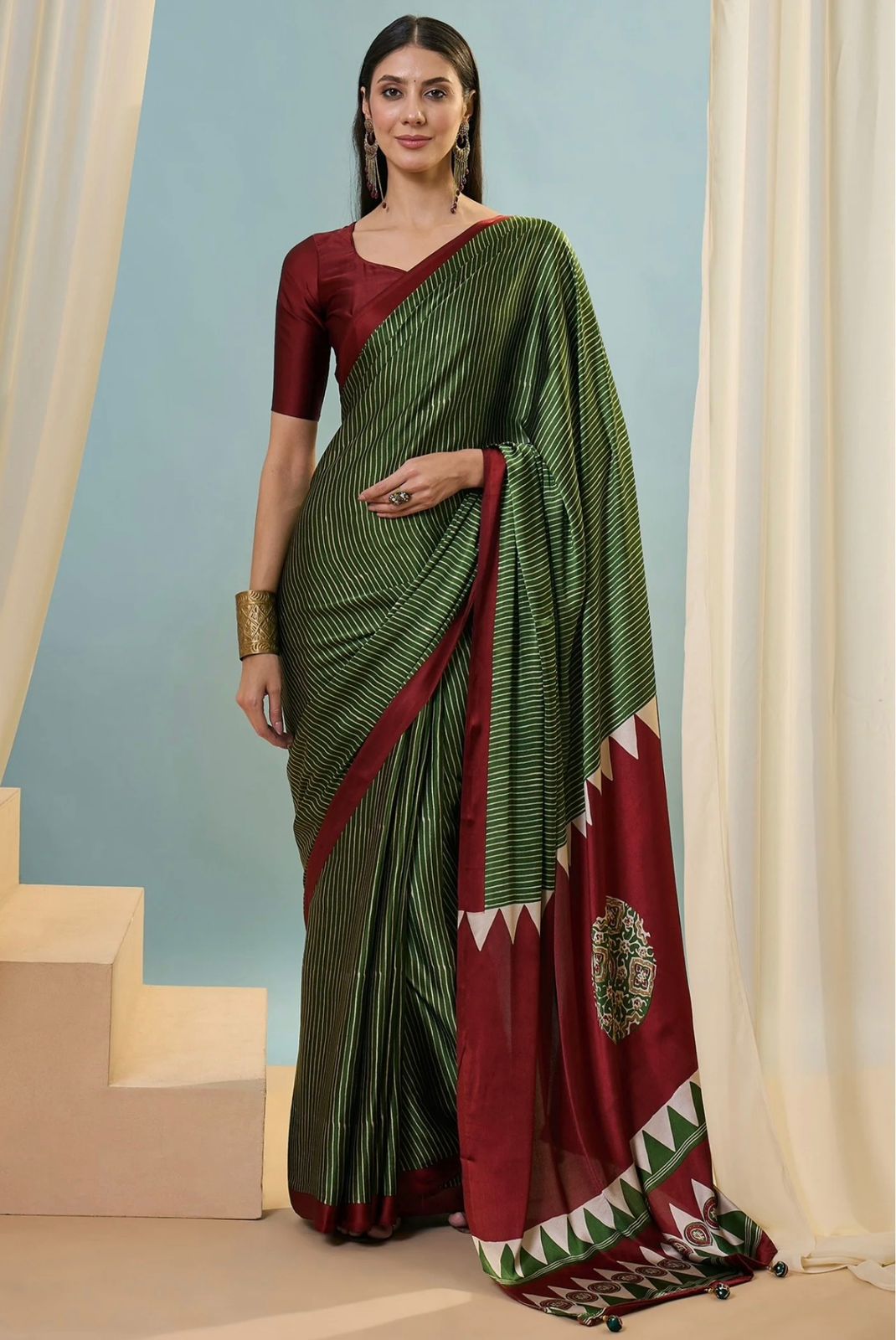 Modal Silk Saree with Magenta Border and Digital Print Blouse