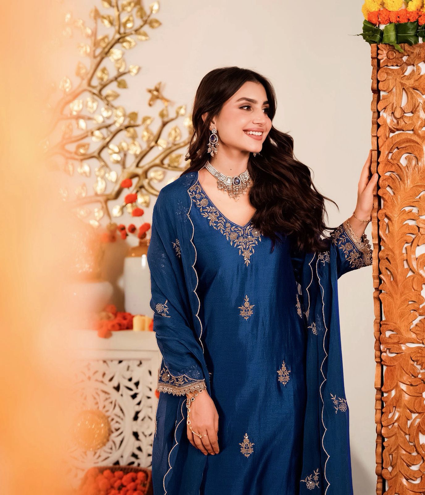 Vichhitra Silk Embroidered Kurta Pant Set with Dupatta