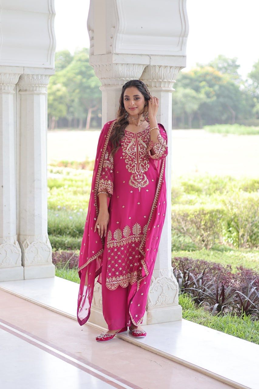 Faux Blooming Embroidered Kurti Pant Dupatta Set