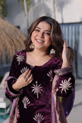 Wine Velvet Top–Palazzo Set with Dupatta