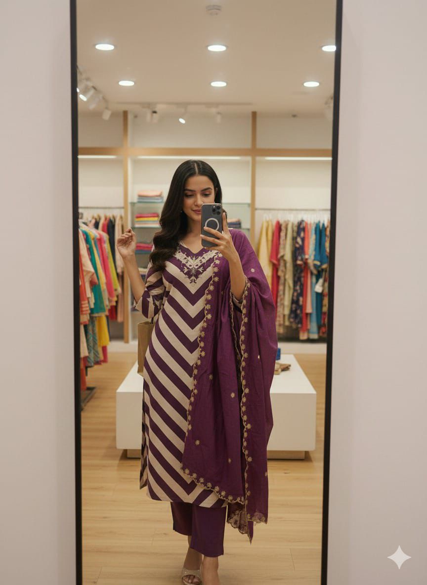 Wine Purple Pure Chanderi Handwork Kurta Pant Set with Embroidered Dupatta