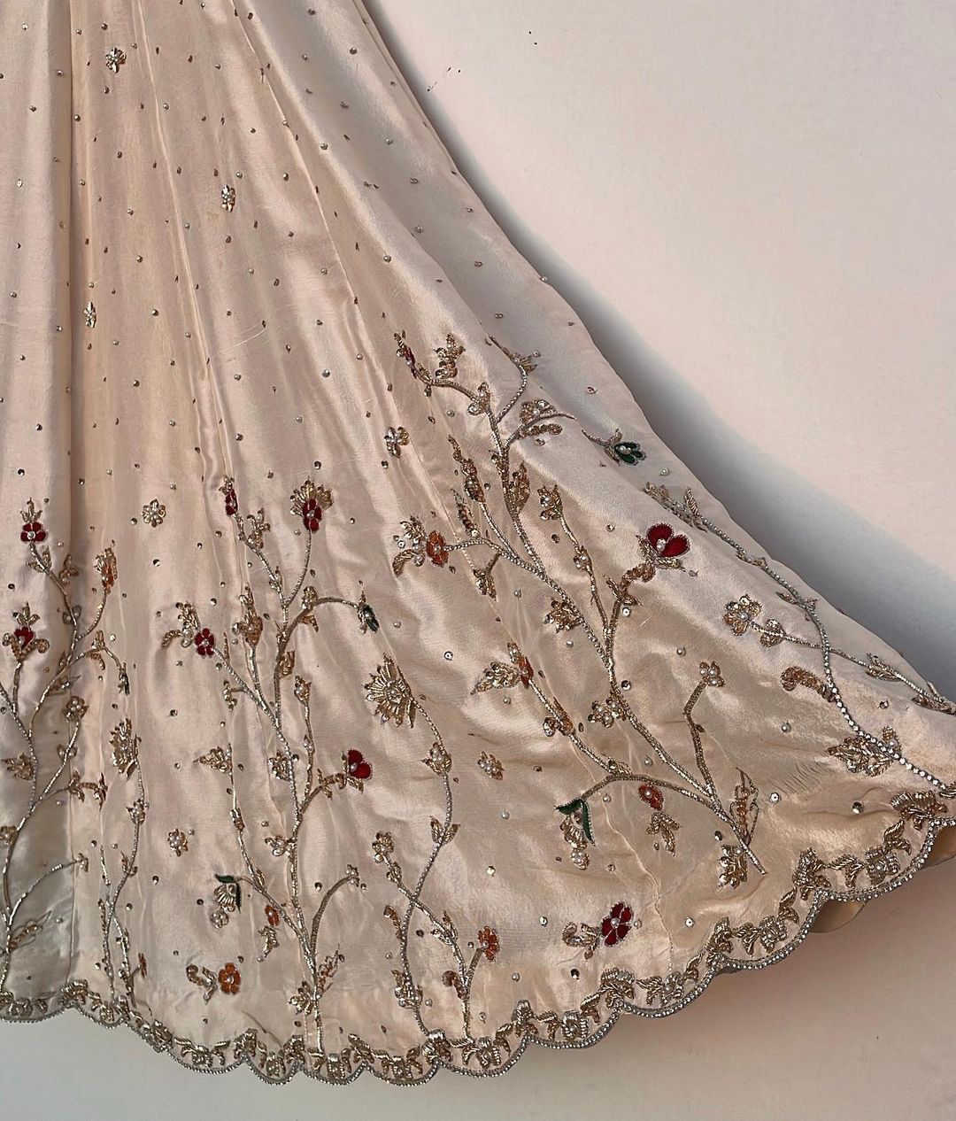 Heavy Chinon Sequins Embroidered Suit Set with Full Flair Gharara & Organza Dupatta (Ivory Multi-Color)