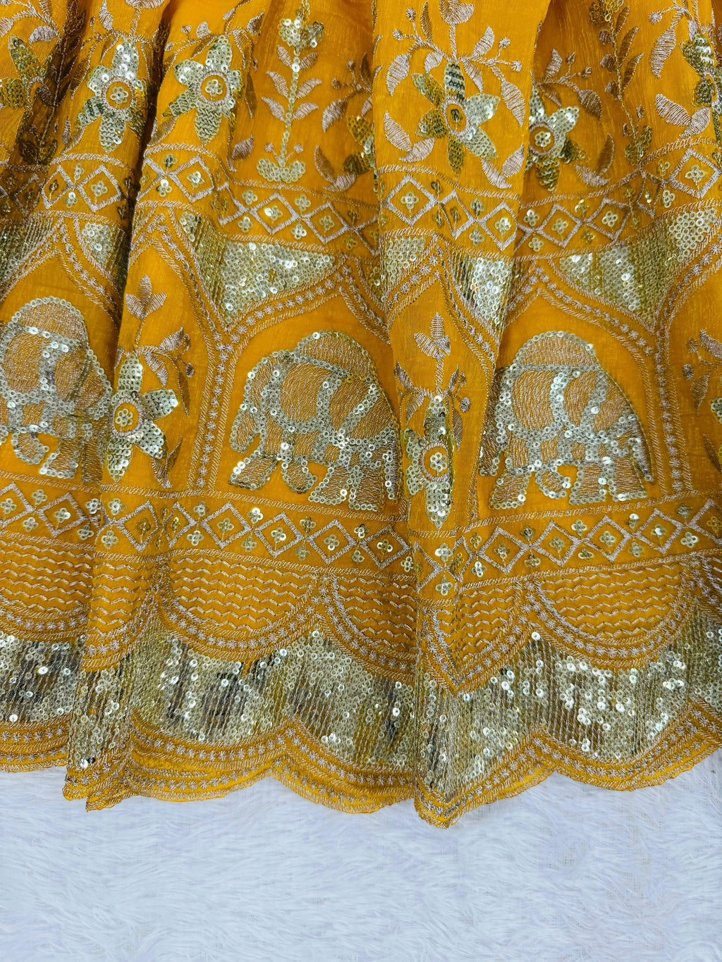 Mustard Yellow Heavy Crunchy Silk Embroidered Anarkali Suit Set with Pant & Dupatta