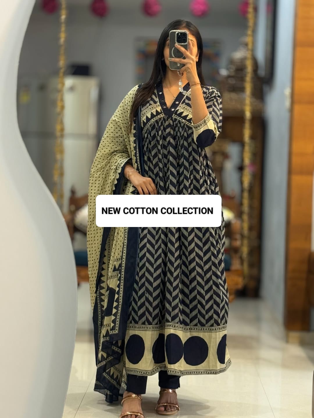 Pure Mul Mul Cotton Ghera Suit Set For Women | Branded 4 Piece Printed Kurti Pant Dupatta Set With Bracelet | Designer Ethnic Wear
