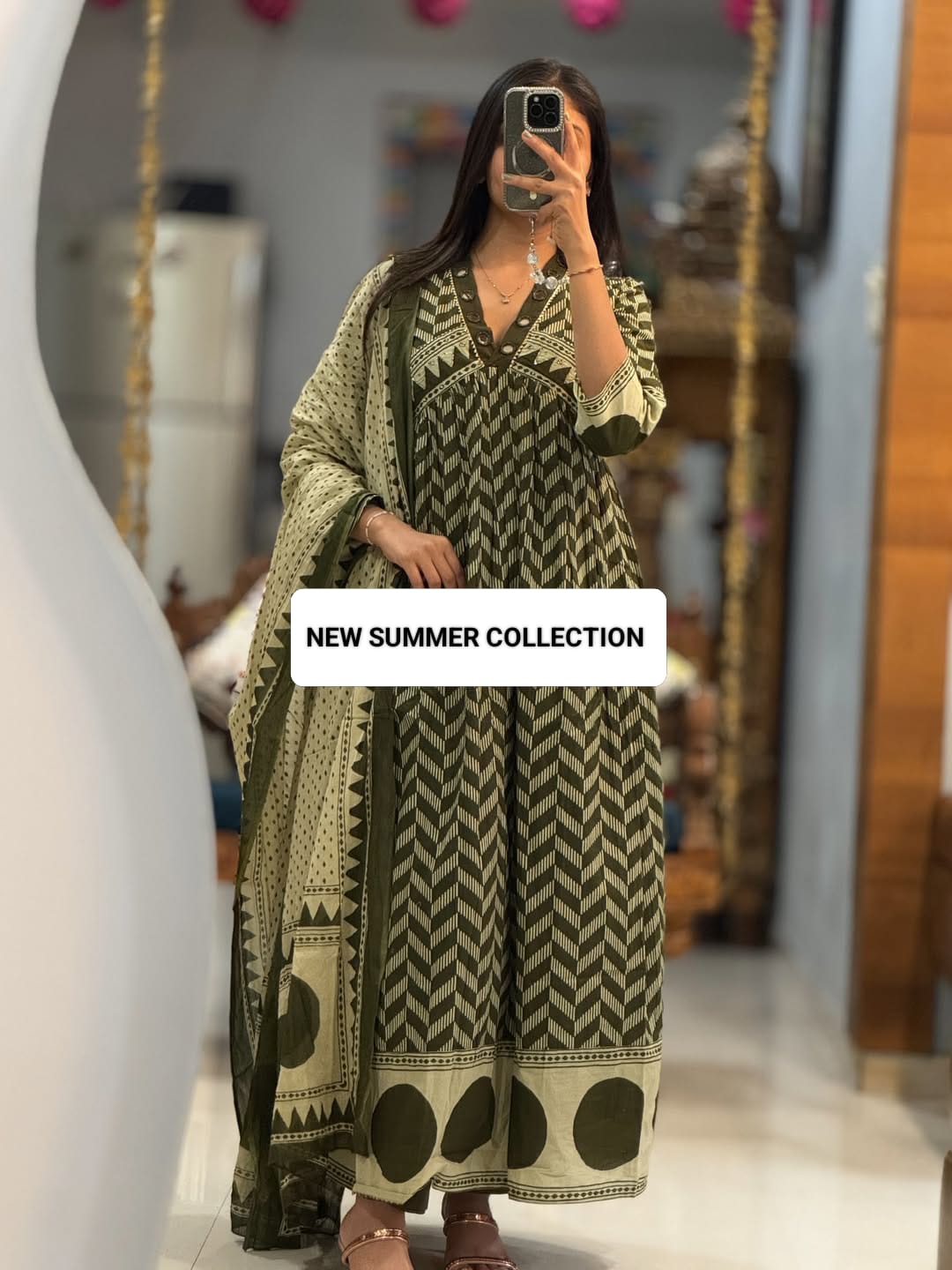 Pure Mul Mul Cotton Ghera Suit Set For Women | Branded 4 Piece Printed Kurti Pant Dupatta Set With Bracelet | Designer Ethnic Wear