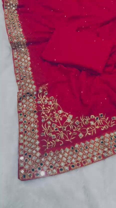 Maroon Heavy Georgette Saree with 3mm Sequin Embroidery & Mirror Lace Border