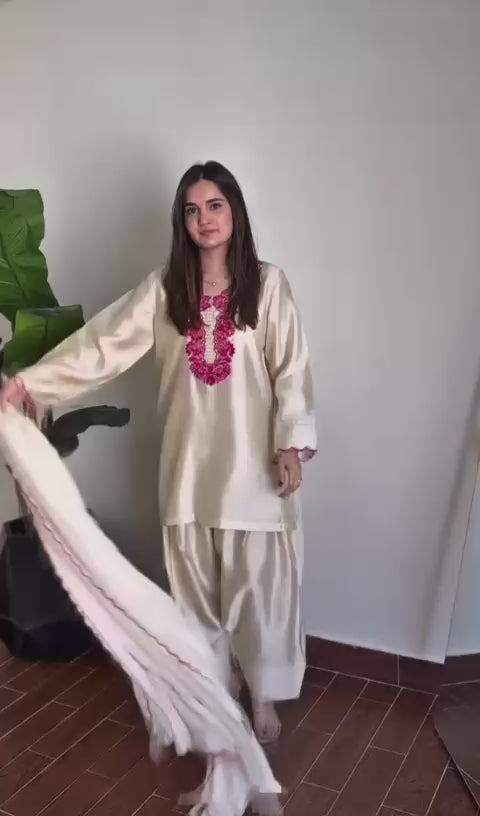 Baby Pink Cotton Blend 3-Piece Printed Kurta Pant Dupatta Set for Women