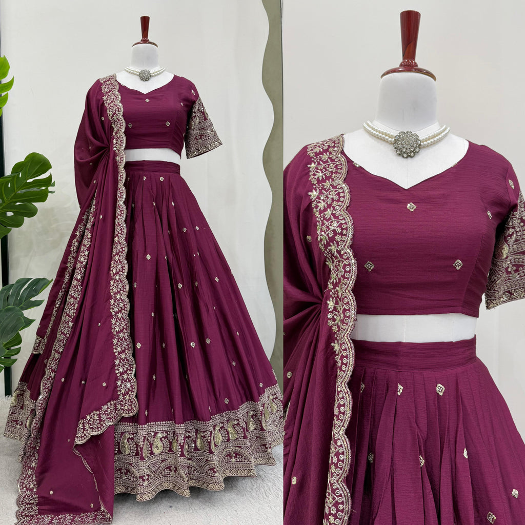 Designer Chinon Silk Lehenga Choli with Heavy Embroidery & Sequins
