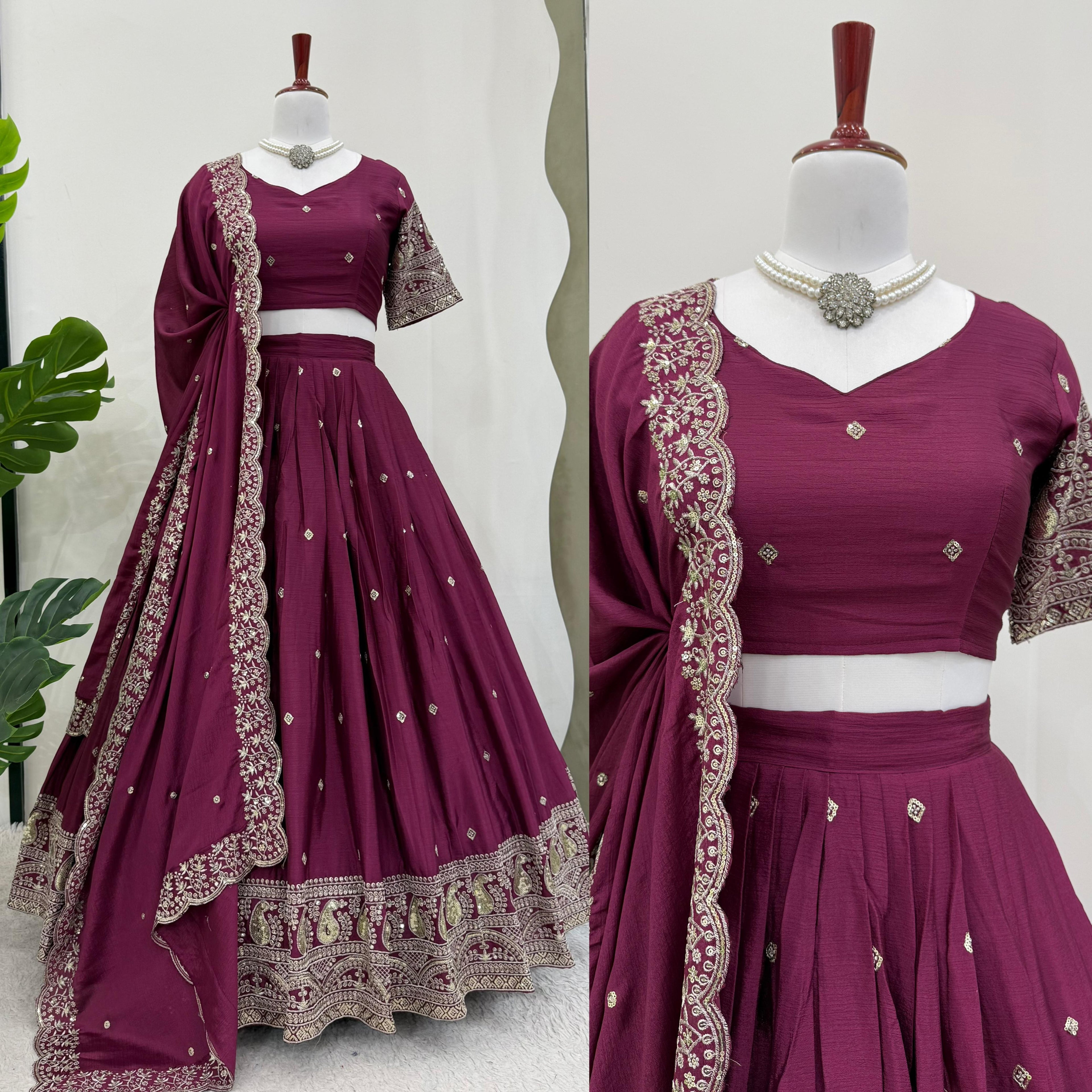 Designer Chinon Silk Lehenga Choli with Heavy Embroidery & Sequins